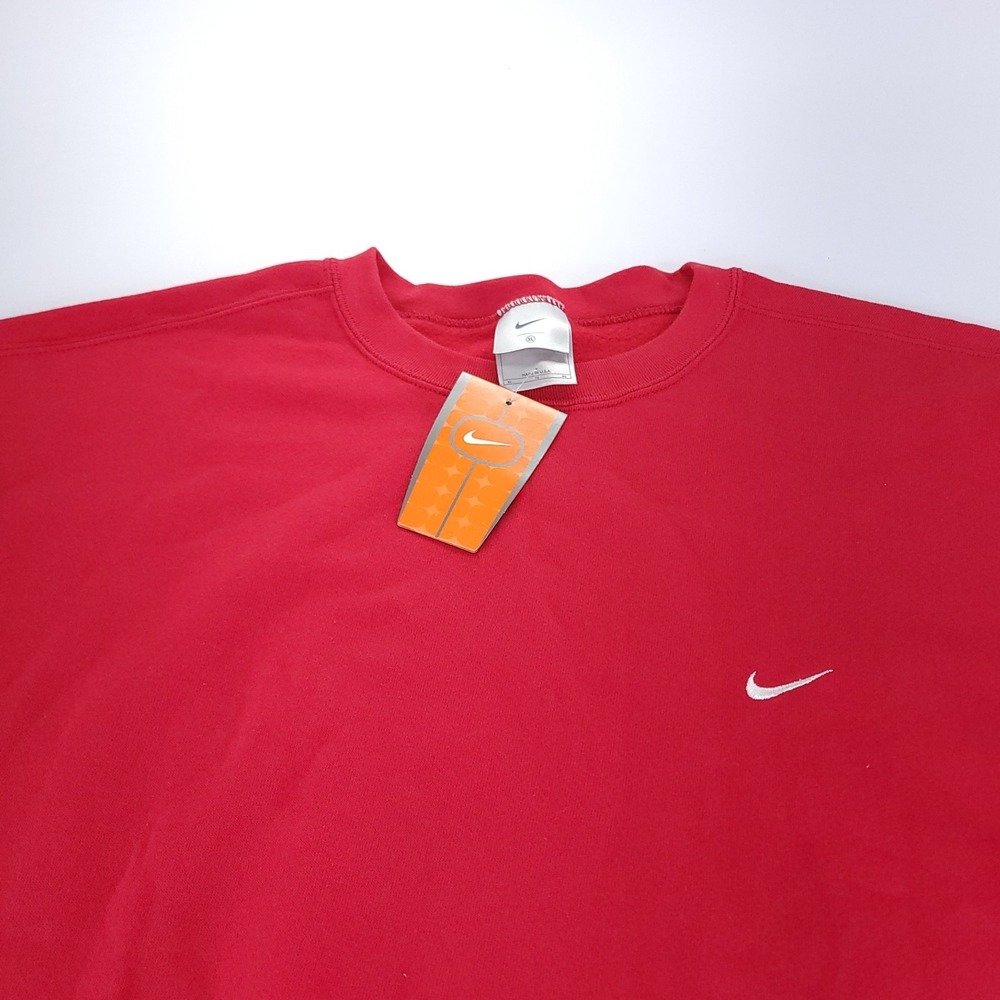 NoS Y2k Nike Crewneck Sweatshirt Mens XL Red Pullover White Swoosh Made in USA